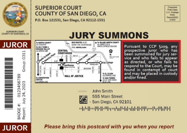Jury Summons Postcard